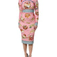 Pink Pastry Print Bodycon Sheath Midi Dress