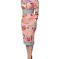 Pink Pastry Print Bodycon Sheath Midi Dress