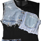 Black Blue Sleeveless Denim Mini Dress