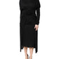 Black Wool Long Sleeves Sheath Midi Dress