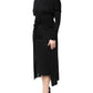 Black Wool Long Sleeves Sheath Midi Dress