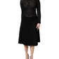 Black Cashmere Long Sleeves A-line Midi Dress