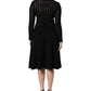 Black Cashmere Long Sleeves A-line Midi Dress