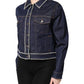 Blue Denim Cotton Crystal Embellished Jacket