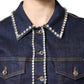 Blue Denim Cotton Crystal Embellished Jacket