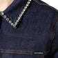 Blue Denim Cotton Crystal Embellished Jacket