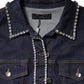 Blue Denim Cotton Crystal Embellished Jacket
