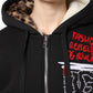 Black Embroidered Full Zip Hooded Jacket