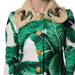 Multicolor Leaf Print Embellished Trenchcoat Jacket