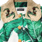 Multicolor Leaf Print Embellished Trenchcoat Jacket