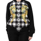 Black White Check Floral Button Down Jacket