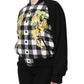 Black White Check Floral Button Down Jacket