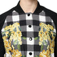 Black White Check Floral Button Down Jacket