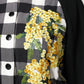 Black White Check Floral Button Down Jacket