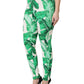 White Green Leaf High Waist Pants