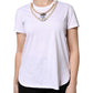White Chain Pearl Cotton Round Neck T-shirt