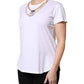 White Chain Pearl Cotton Round Neck T-shirt