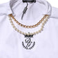 White Chain Pearl Cotton Round Neck T-shirt