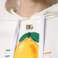 Ivory Cotton Printed Hooded Pullover Sweater