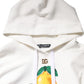 Ivory Cotton Printed Hooded Pullover Sweater