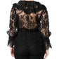 Black Cotton Floral Lace Women Blouse Top