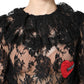 Black Cotton Floral Lace Women Blouse Top