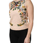 Beige Floral Embroidery Sleeveless Tank Top