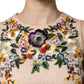 Beige Floral Embroidery Sleeveless Tank Top