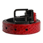Red Exotic Leather Brass Metal Buckle Belt