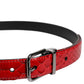 Red Exotic Leather Brass Metal Buckle Belt