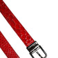 Red Exotic Leather Brass Metal Buckle Belt