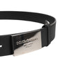 Black Classic Silver Metal Logo Buckle Belt