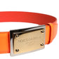 Orange Gold Tone Metal Logo Buckle Belt