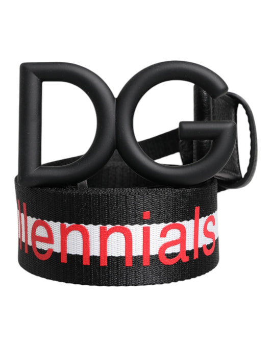 Black Polyester Logo Print DG Buckle Belt