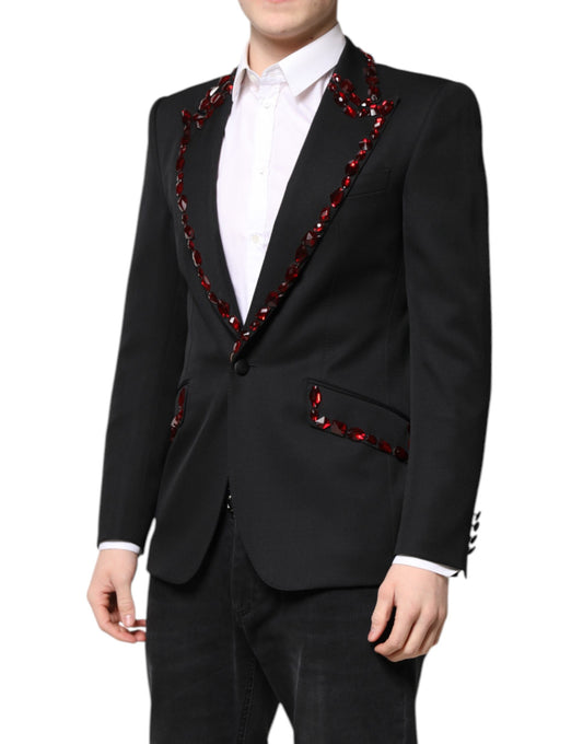 Black SICILIA CrystalEmbellished Coat Blazer