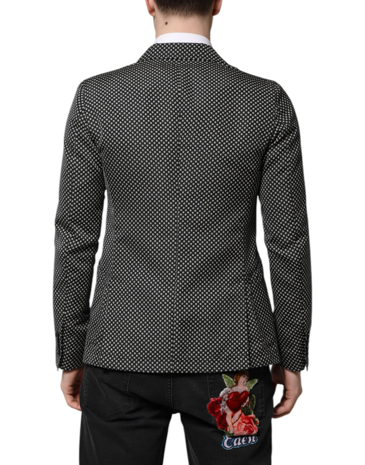 Dark Gray White Patterned Men Suit Coat Blazer