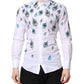 White Cotton Feather Print GOLD Dress Shirt