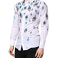 White Cotton Feather Print GOLD Dress Shirt