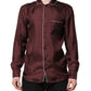 Burgundy Silk Dotted Long Sleeves Shirt