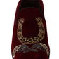 Bordeaux Velvet Loafers Gun Horseshoe Shoes