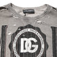 Gray Logo Print Crew Neck Pullover Sweater
