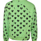 Green Heart Print Crew Neck Pullover Sweater
