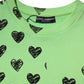 Green Heart Print Crew Neck Pullover Sweater