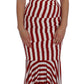 Elegant Red and White Striped Silk Bodycon Dress