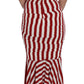 Elegant Red and White Striped Silk Bodycon Dress