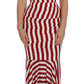 Elegant Red and White Striped Silk Bodycon Dress