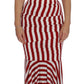 Elegant Red and White Striped Silk Bodycon Dress