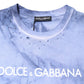 Blue Cotton Logo Print Crew Neck T-shirt