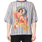 Multicolor Striped Pin Up Linen Round Neck T-shirt