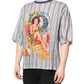 Multicolor Striped Pin Up Linen Round Neck T-shirt